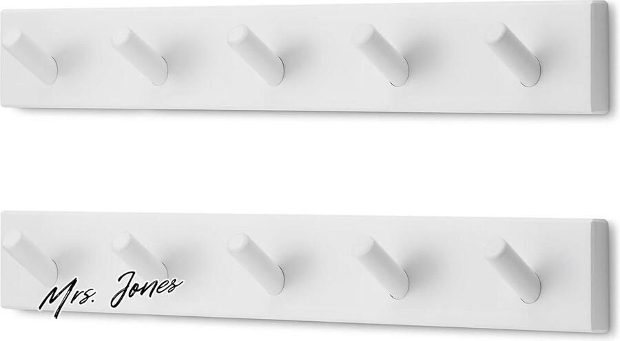 Mrs. Jones Kapstok Muur (2 st.) Wandkapstok Wit met 5 Haken 43 cm Kapstok haken Muurkapstok