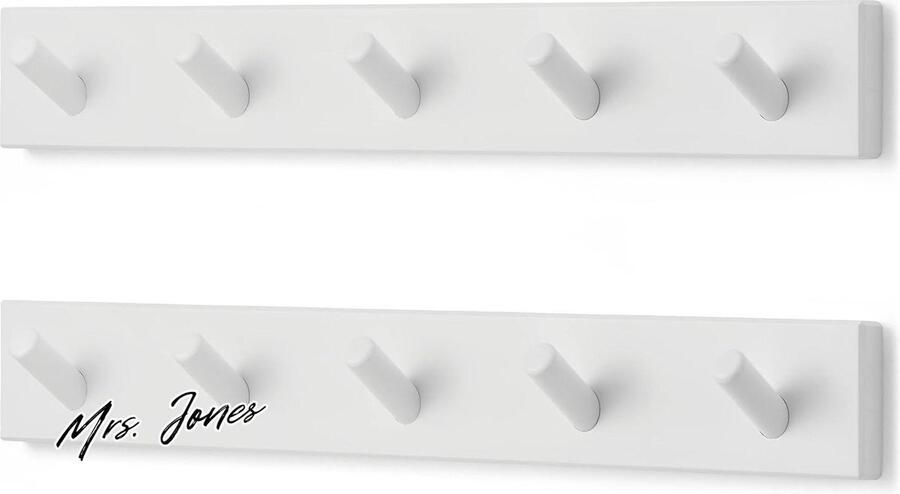 Mrs. Jones Kapstok Muur (2 st.) Witte Wandkapstok met 5 Haken 43 cm