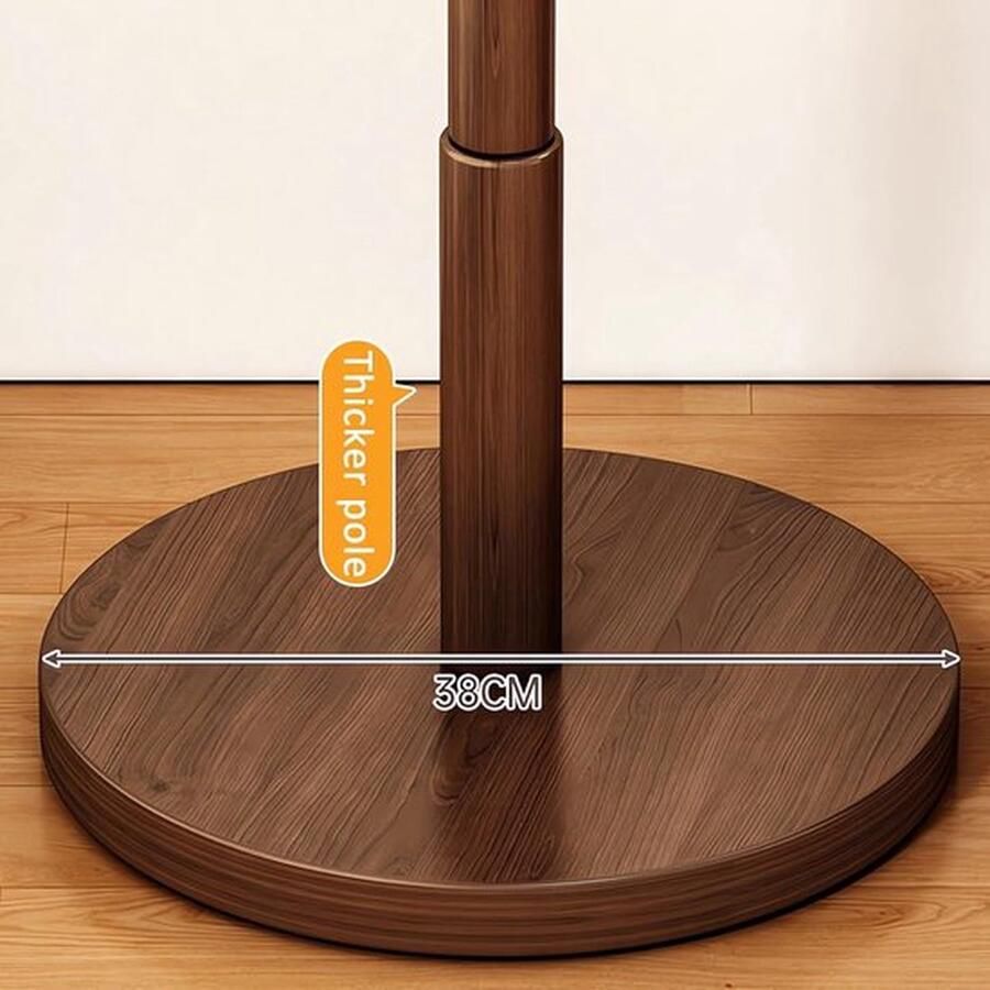 Mrs. Jones Kapstok van hout kledingstandaard massief hout stabiel en robuust met 6 haken vintage stijl ronde voet massief walnoot natuur voor woonkamer slaapkamer kantoor hoogte 175 cm