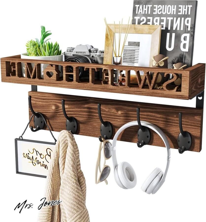 Mrs. Jones Premium Collection Kapstokhaken wandmontage Sweet Home Decor 5 dubbele houten haken Muurhaken Entree woonkamer slaapkamer