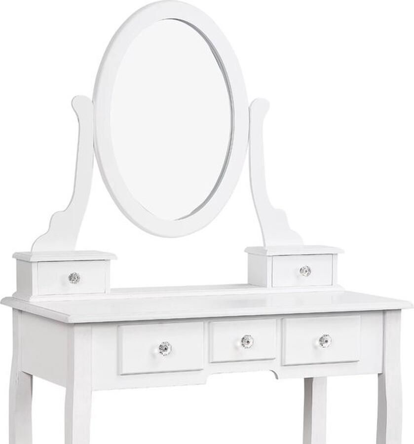 Mrs. Jones Kaptafel met spiegel en kruk 5 Lades Kinder kaptafel Klassiek Wit 80x40x137cm