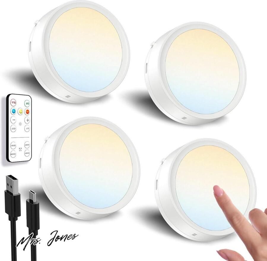 Mrs. Jones Kastverlichting Oplaadbaar Afstandsbediening 1600mAh Draadloze LED Spot Timer Magneet Dimbaar Vitrinekast Verlichting Batterijen Magnetische USB Onderbouwverlichting Keuken Kast