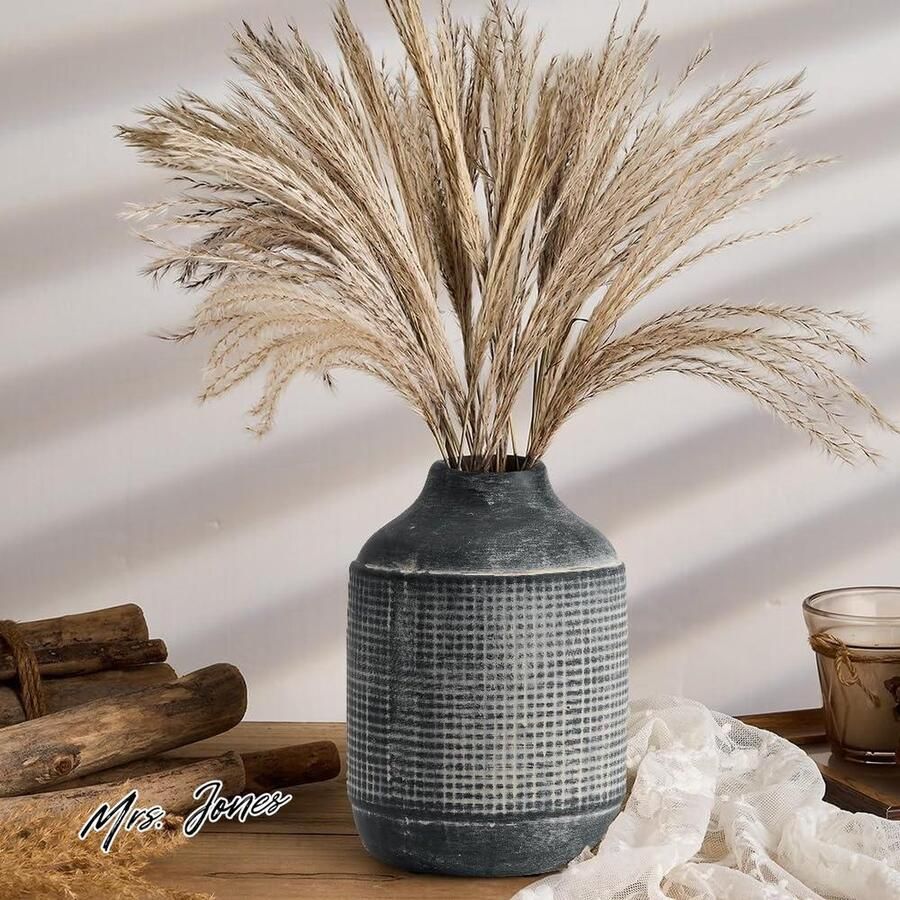 Mrs. Jones Keramische rustieke boerderijvaas Hoge bloemenvaas van 179 cm voor woondecoratie Zwarte getextureerde boho-vaas voor tafel woonkamer badkamerdecoratie plankdecoratie mantel zwart met hoge kwaliteit