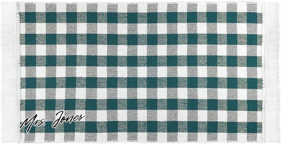 Mrs. Jones Keuken loper petrol geruit 50 x 100 cm 100% katoen afwasbaar robuust tapijt keuken hal woonkamer binnen buiten