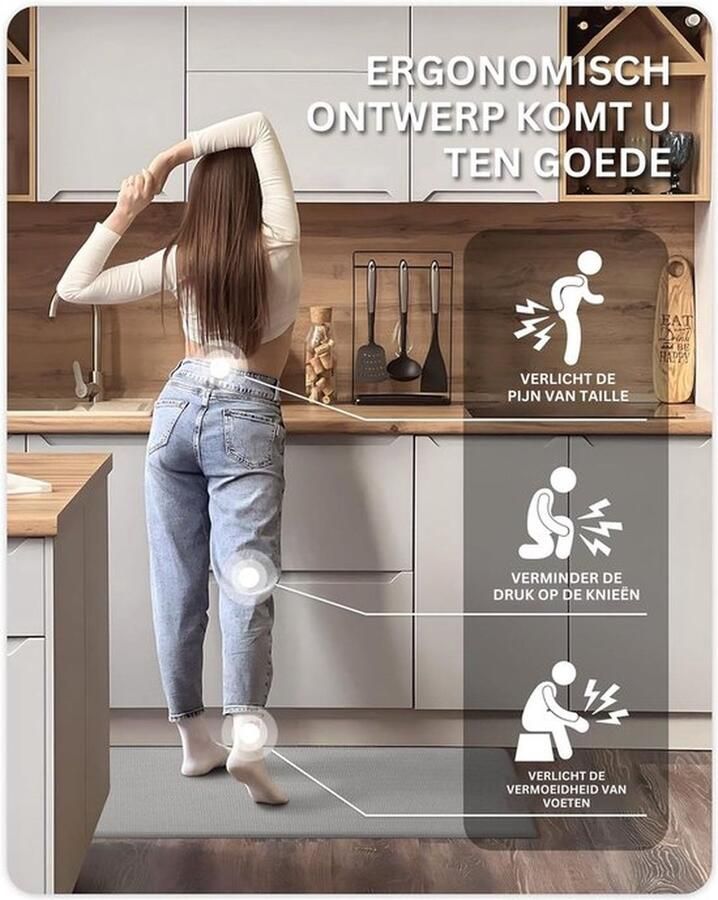 Mrs. Jones Keukenloper Keukenmat Keuken vloerkleed Wasbaar 44x200cm Grijs