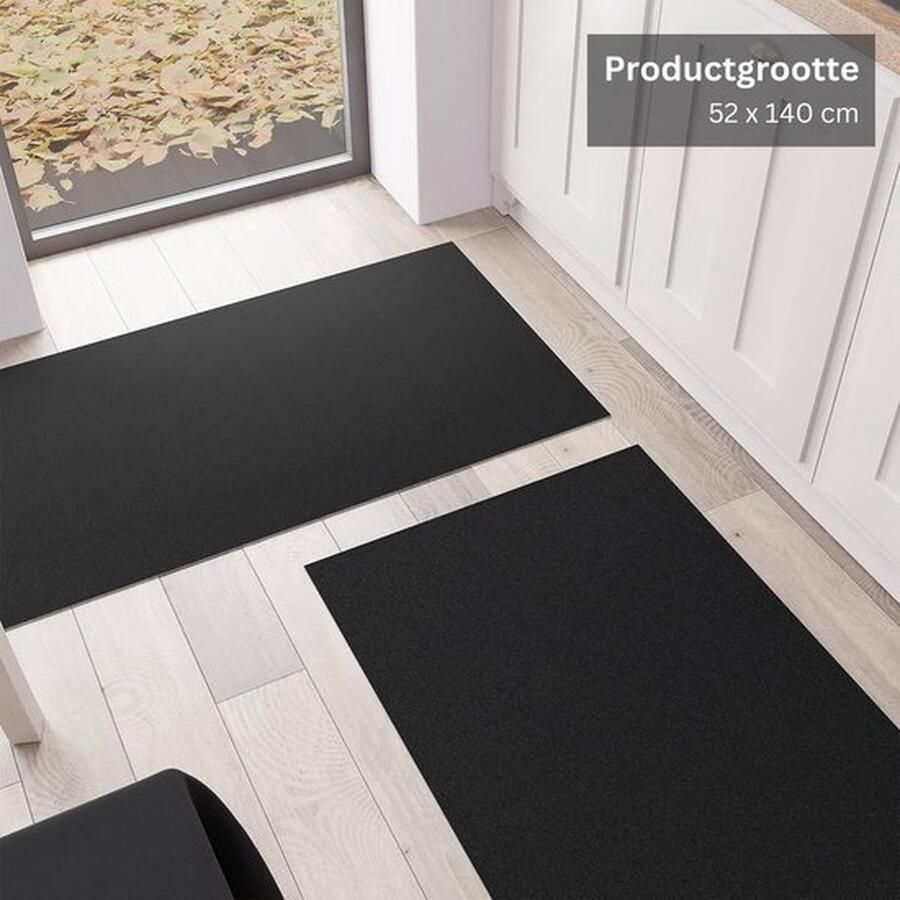 Mrs. Jones Keukenloper Keukenmat Keuken vloerkleed Wasbaar 52x140cm Zwart