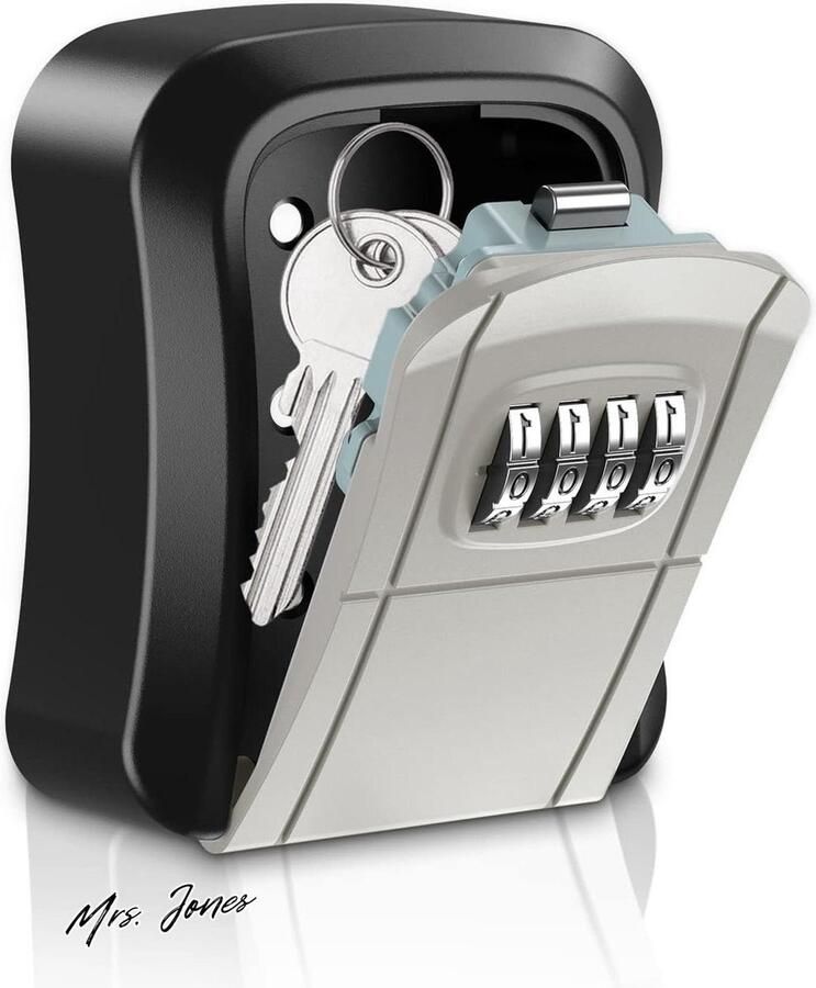 Mrs. Jones Key Safe Key Box 4 Digit Code Key Weatherproof Wall Mounted Key Cabinet Stainless Alloy Office Home Garage Grey High Security Solution