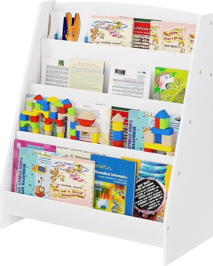 Mrs. Jones ™ Kinder boekenkast Boekenrek kind Wit 4 vakken Boeken Speelgoed Kinderkamer Speelkamer 70x30x60cm