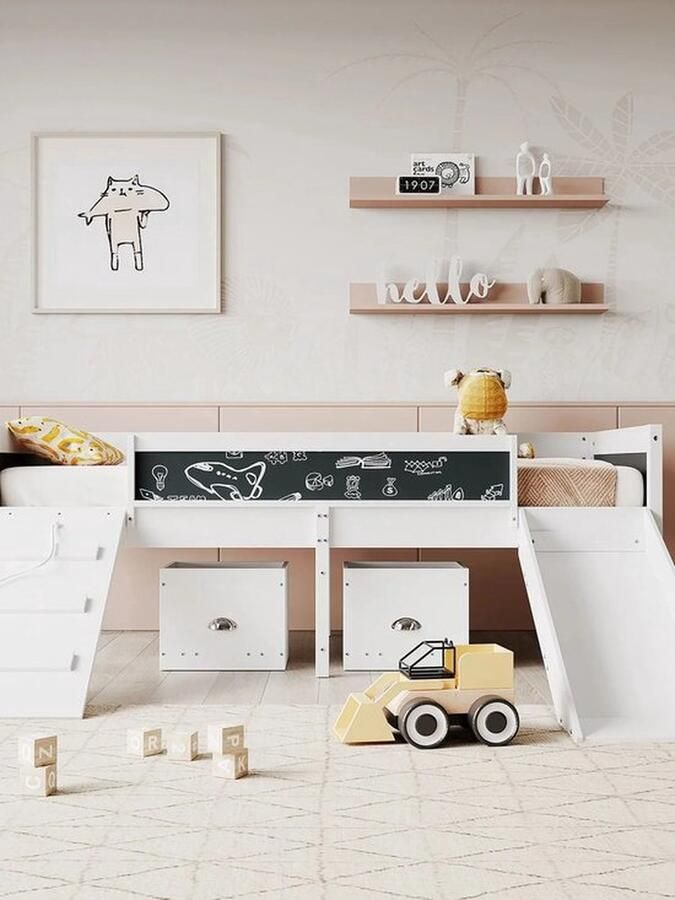 Mrs. Jones Kinderbed Inclusief Glijbaan & Opbergladen Houten Constructie Scandinavisch Design 90x200