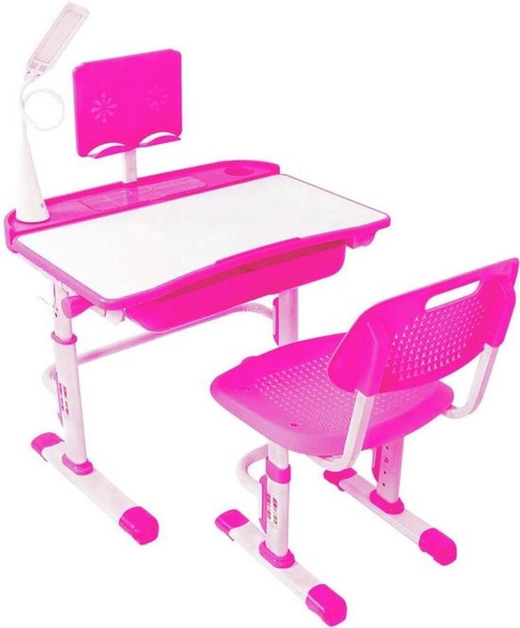 Mrs. Jones Kinderbureau met Bureaustoel Kindertafel voor Jongen en Meisje Tekentafel met Stoeltjes Verstelbaar Roze met Wit