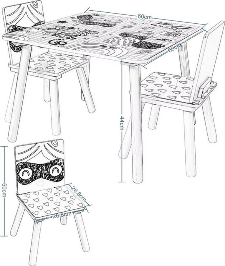 Mrs. Jones Kindertafel Speeltafel Kindertafel met 2 stoelen Kinderbureau Roze wit 60x60x44