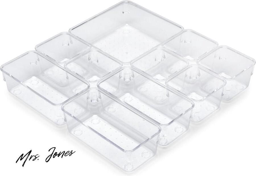 Mrs. Jones Kit van 10 transparante kunststof lade organizers voor de slaapkamer
