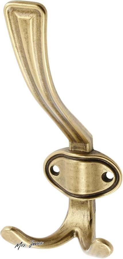 Mrs. Jones Kledinghaak Coruna groot oppervlak oud messing hoogte 158 mm breedte 66 mm kapstokhaak voor deur badkamer keuken hal kantoor doe-het-zelf metalen haken mantelhaken hoedhaken