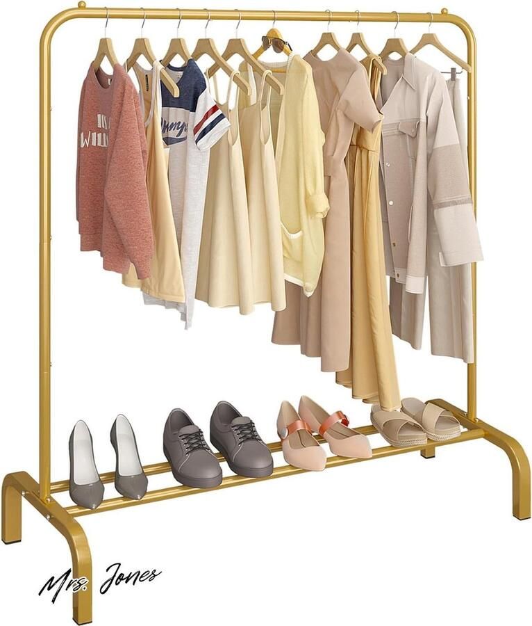 Mrs. Jones Kledingrek 110 cm Metalen Kledingstang Kapstok Bodemrek Jassen Rokken Overhemden Truien Goud Streep
