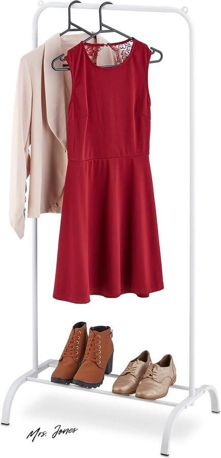 Mrs. Jones kledingrek met opbergruimte en garderoberek HBD 144 x 60 x 44 cm vrijstaand van staal wit