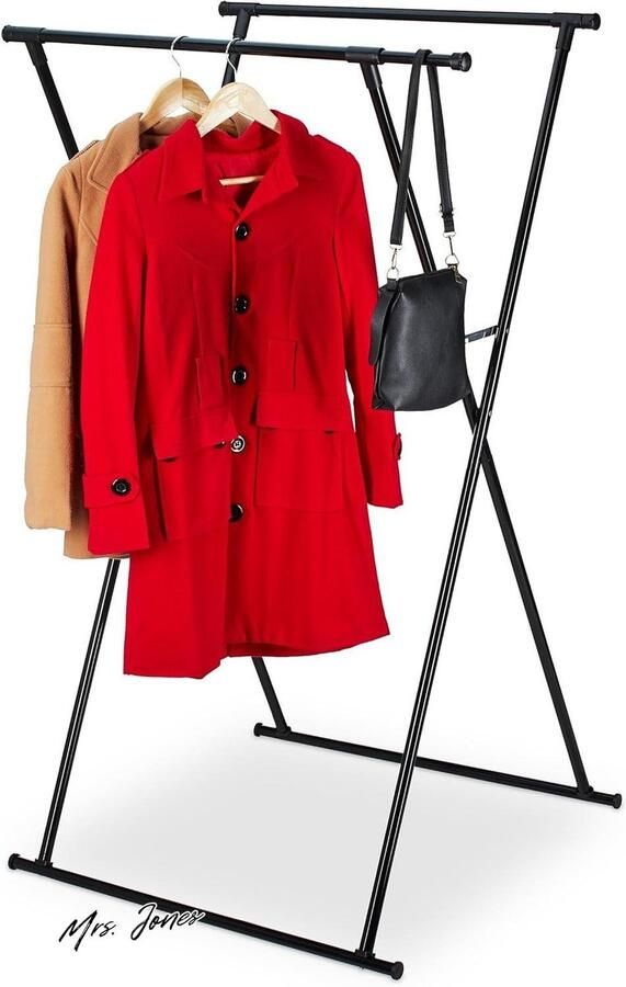 Mrs. Jones kledingrek uitschuifbaar HBD 139x135x95 cm 2 kledingroedes kledingstandaard opvouwbaar ijzer gang zwart kledingorganizer-opslag
