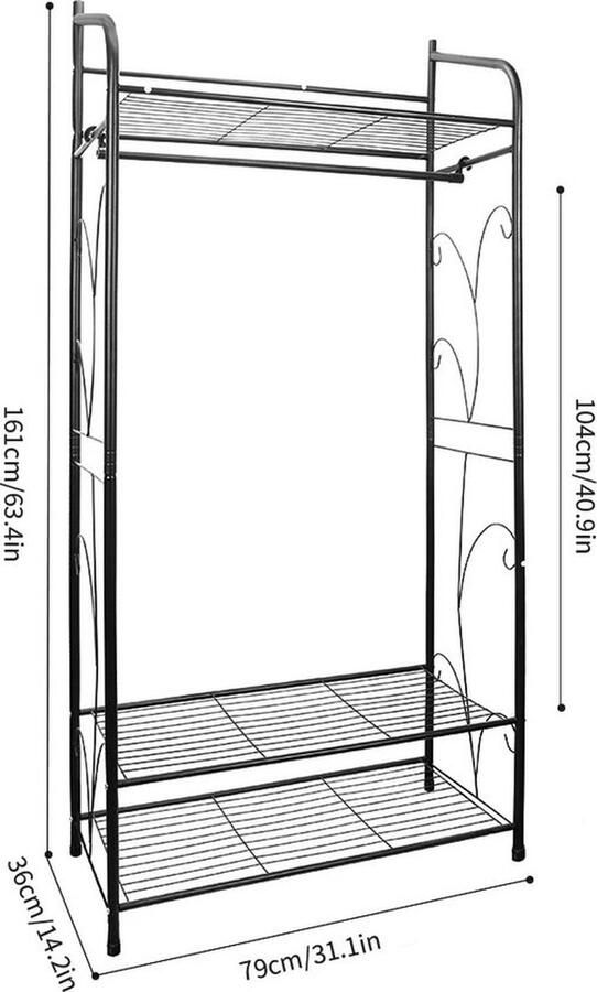 Mrs. Jones Kledingrek Zwart Metalen Rek kledinghanger met schoenenrek Zware kleding Rail garderoberek kledingstandaard stabiel kledingstang ophangrek kleding Zwart