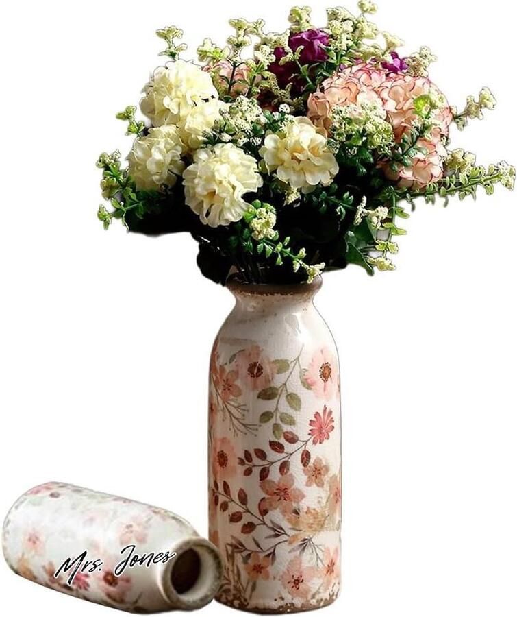 Mrs. Jones Kleine rustieke keramische vintage vaas voor bloemen boerderij decoratieve vaas huisdecoratie Terra Cotta aardewerk roze vaas voor gras en gedroogde bloemen tafel woonkamer plank decor 78
