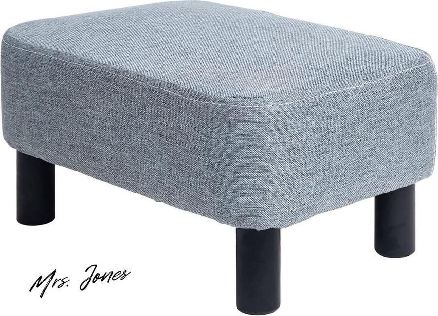 Mrs. Jones Kleine voetenbank Linnen Stoffen Poef Rechthoekige Ottomaanse Poef met Gewatteerde Zitting Pine Houten Benen en Gewatteerd Verandering Schoenen Kruk voor Woonkamer en Slaapkamer met Extra Comfort