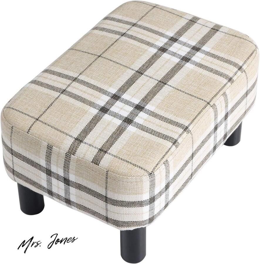 Mrs. Jones Premium Collection Kleine voetenbank van linnen stof Poef Ottomaanse voetsteun Modern Woonkamer slaapkamer Rechthoekige kruk Dennenhouten poten 42 cm Gestreept