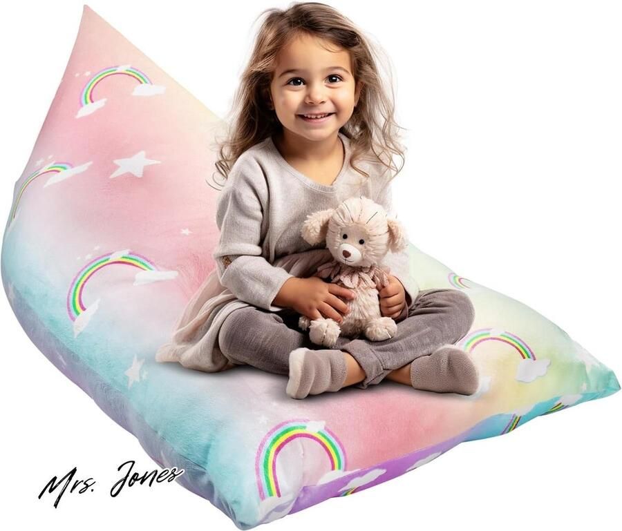 Mrs. Jones Knuffel Zitzakhoes Zacht speelgoed Regenboog Opslag Zitzakken Opvouwbare Kinderbank Grote Capaciteit 250L