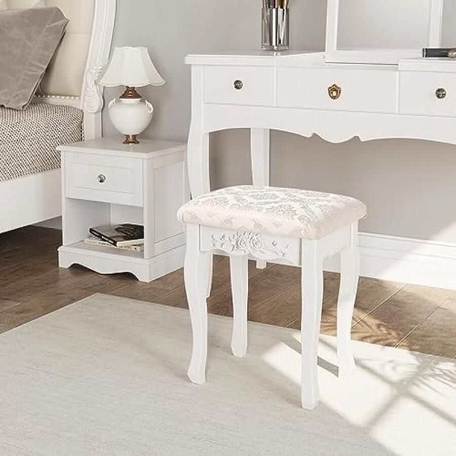 Mrs. Jones Kruk voor Make-Up Kaptafel Stoel Comfortabele Barokke Stijl Wit