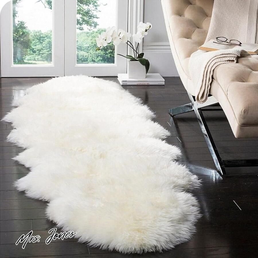 Mrs. Jones Kunstbont tapijt lamsvel schapenvacht tapijt wit bed mat bont lamsvel imitatie wollen tapijt bont tapijt faux bont tapijt sofa mat imitatiebont wit 160 x 60 cm