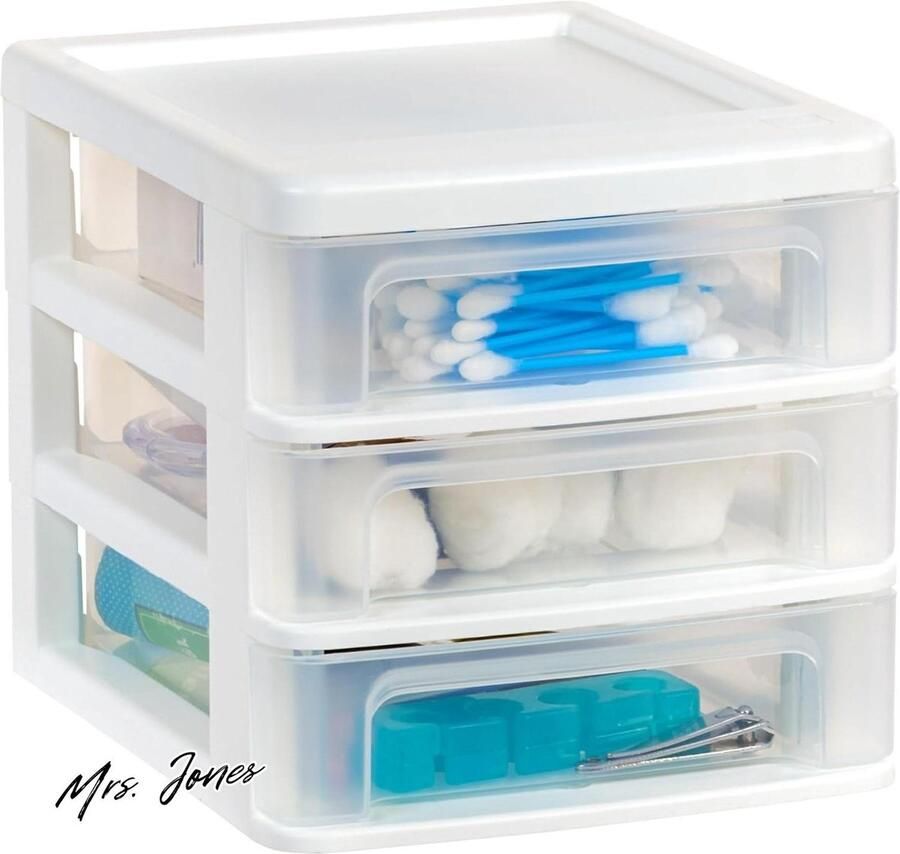 Mrs. Jones Kunststof Opbergtoren 3 Kleine Laden Wit Gemakkelijk te Openen A5-Formaat Meubel Organizer voor Kantoor Schoolspullen Schrijfwaren BPA-vrij CDD-XS3 Opbergoplossing Thuis of Op Kantoor
