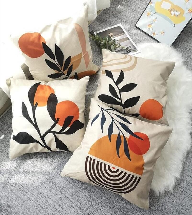 Mrs. Jones Kussenhoes 50 x 50 cm Set van 4 Oranje Voor tuinlounge bank Decoratief kussen voor woonkamer slaapkamer tuin