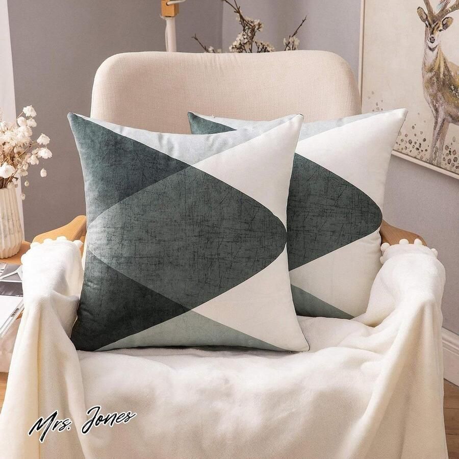 Mrs. Jones Kussenhoes decoratief geometrisch patroon Scandinavisch sofakussen kussenovertrek bankkussen kleurrijk diamant modern voor woonkamer en bed set van 2 stuks 45 x 45 cm antracietgrijs