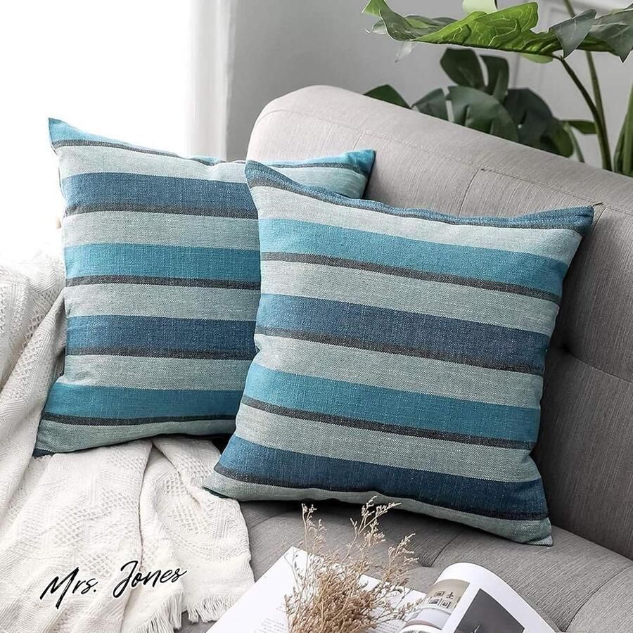 Mrs. Jones Kussenhoezen 2-delige set decoratieve kussenhoezen in linnenlook sierkussen overtrek voor bank slaapkamer woonkamer 40 x 40 cm blauw trendy 2021