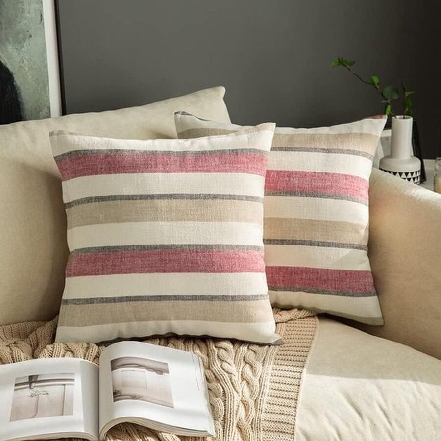 Mrs. Jones Kussenhoezen strepen kussensloop linnen look bankkussen decoratieve kussenhoes decoratieve bankkussenhoes voor slaapbank slaapkamer woonkamer set van 2 40 x 40 cm rode wijn