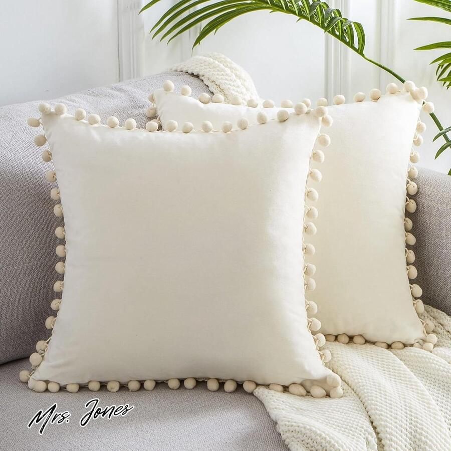 Mrs. Jones Kussensloop 40 x 40 cm decoratief van zacht fluweel-kussensloop 2 stuks decoratie voor bank slaapkamer woonkamer stoel kantoor café moderne stijl bohemien crèmekleurig