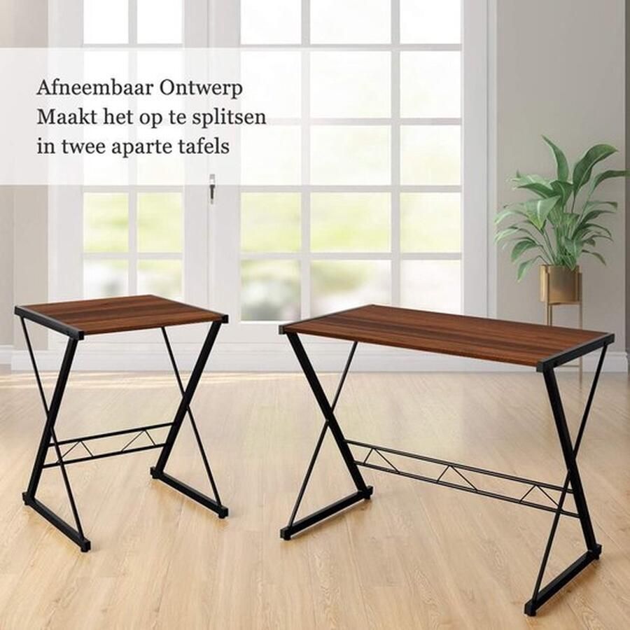 Mrs. Jones L-vormig hoekbureau 147 cm x 112 cm computer gaming bureau met monitor standaard en host lade hoek bureau Computer werkstation Thuiskantoor (Walnoot)