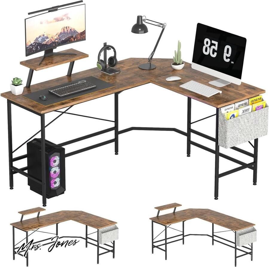 Mrs. Jones L-vormig hoekbureau bruin omkeerbaar computertafelhoek 150 x 48 x 75 cm gamingtafel voor werkkamer- kantoor