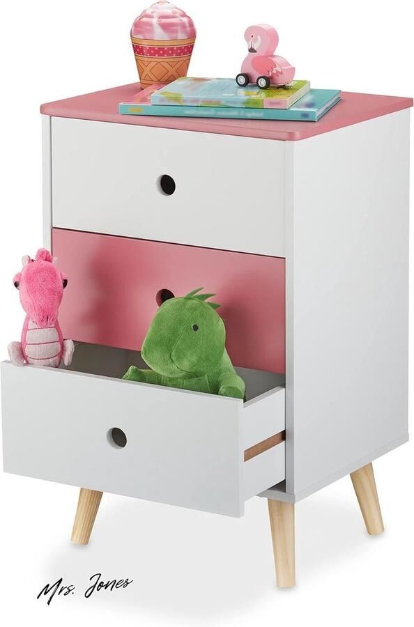 Mrs. Jones ladekast kinderkamer 3 ruime lades commode voor kinderen wit roze afmetingen HxBxD 615 x 38 x 30 cm