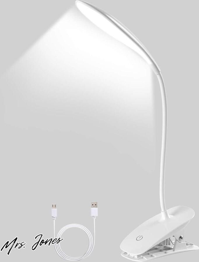 Mrs. Jones Led-klemlamp USB-Leeslamp Boekenlamp USB Clip-on Tafellamp met 3 Helderheidsniveaus Dimbaar voor Lezen Werken Draagbare Verlichting