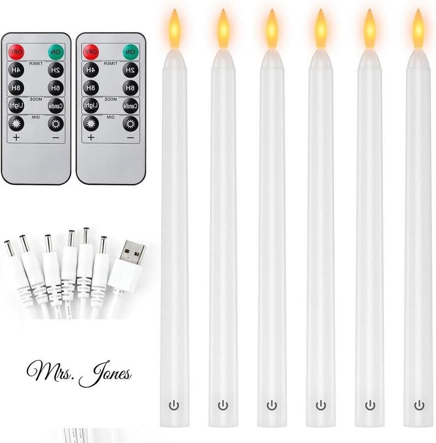 Mrs. Jones 6 stuks vlamloze kaarsen met timer en afstandsbediening oplaadbare flikkerende kaarsen 100 uur werktijd aanraakschakelaar kaarsen voor kamer bruiloft eettafel en. Led-staafkaarsen EXTSUD