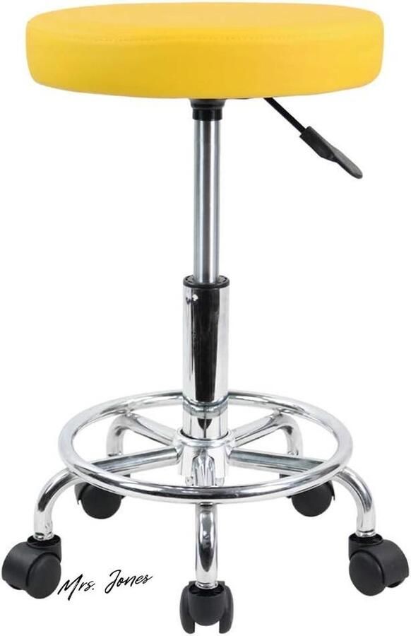 Mrs. Jones lederen ronde rolkruk met voetsteun draaibaar hoogteverstelling spa opstellen salon tattoo werk kantoor massage krukken taak stoel geel