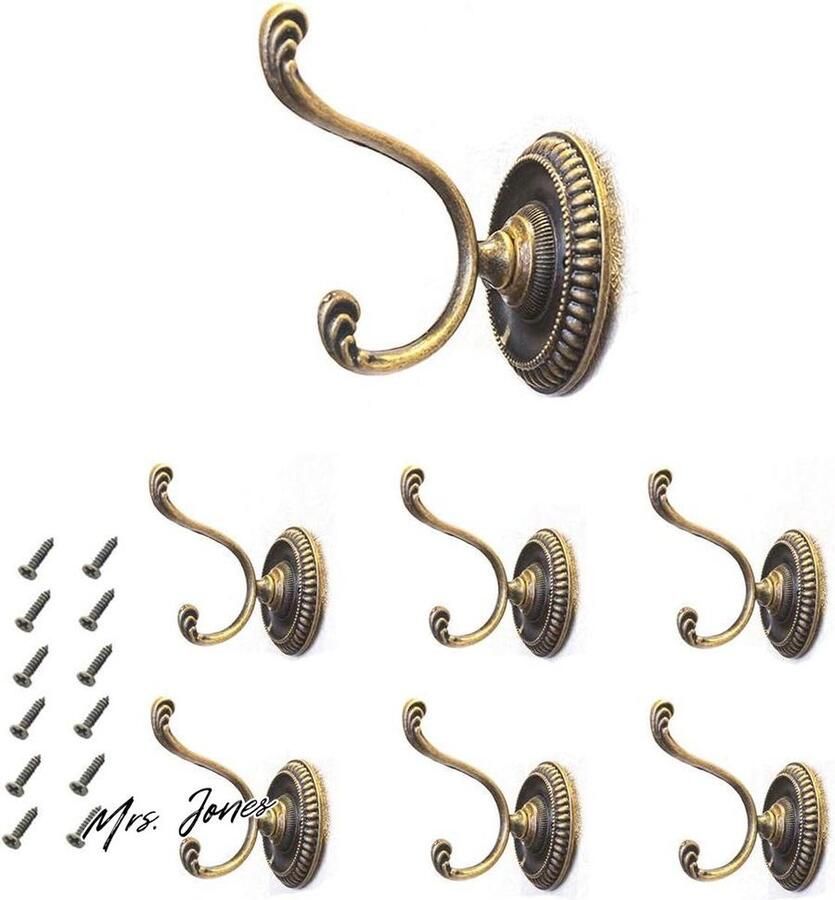 Mrs. Jones Lezed Europese vintage wandkapstok haak koperlegering hoed metalen antiek 6 stuks