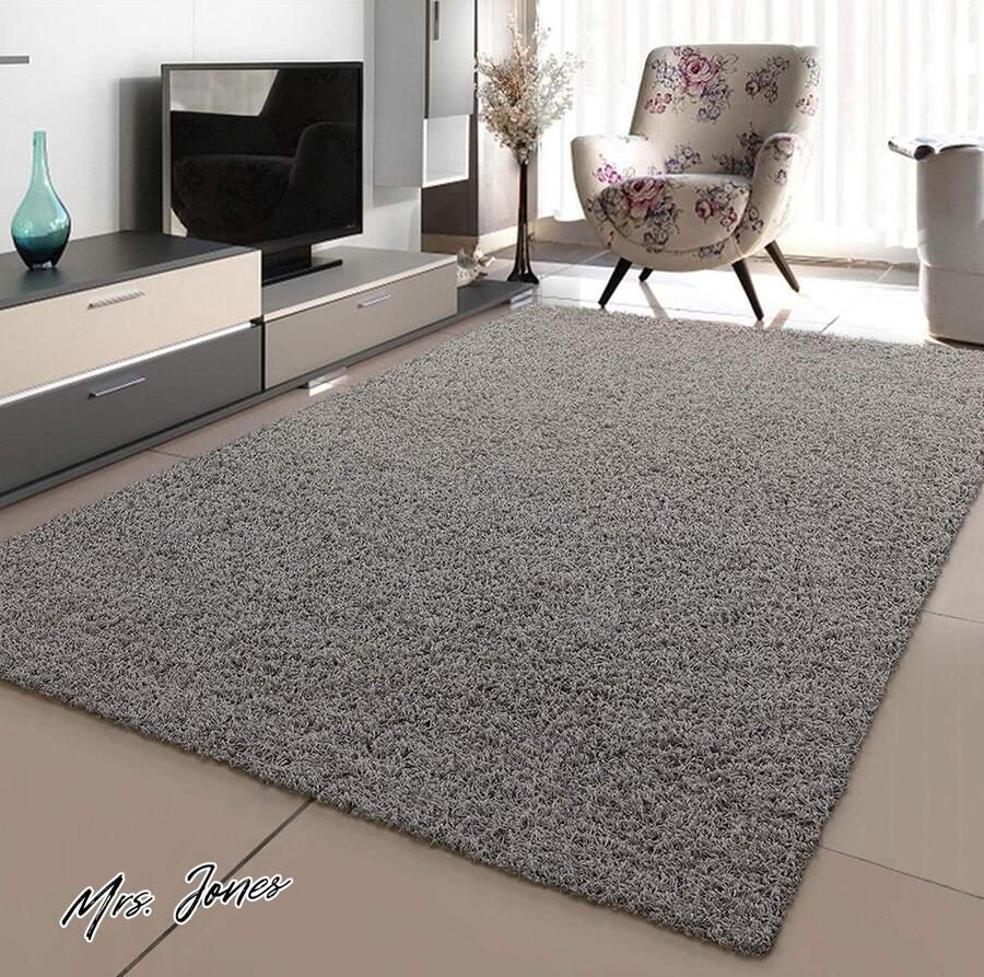 Mrs. Jones Lichtgrijs Hoogpolig Langpolig Modern Tapijt Woonkamer Afmetingen 60 x 110 cm