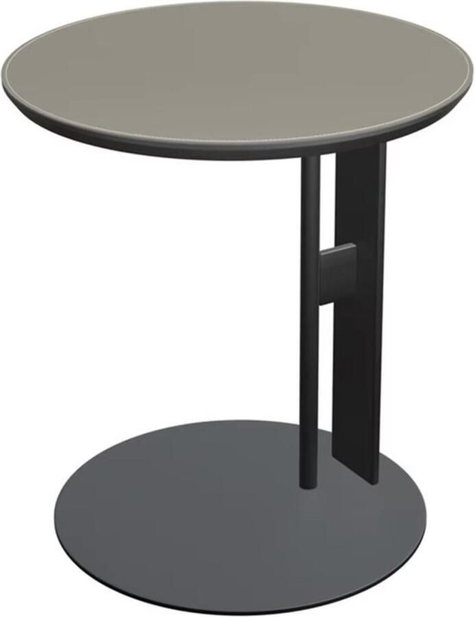 Mrs. Jones Luxe bijzettafel Eindtafel Koffietafel Theetafel Rond Zadelleer Metalen frame 46cm Grijs Zwart