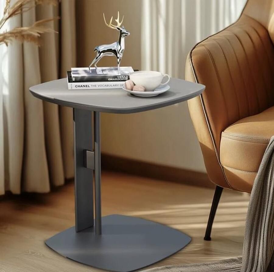 Mrs. Jones Luxe bijzettafel Eindtafel Koffietafel Theetafel Zadelleer Metalen frame 45cm Grijs Zwart