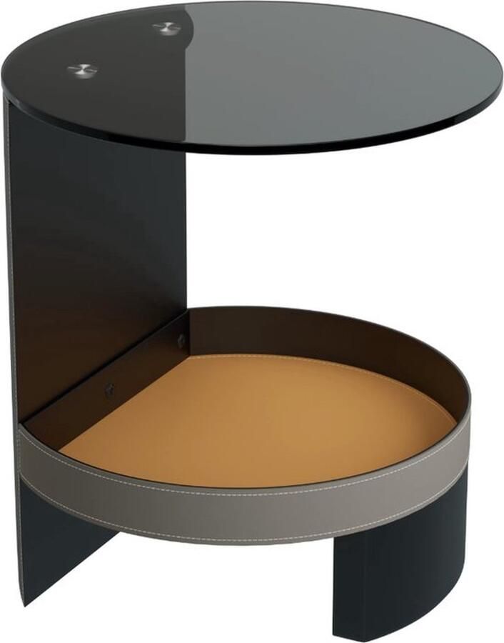 Mrs. Jones Luxe bijzettafel Salontafel Eindtafel Ronde tafel Theetafel Gehard glas Metalen frame 46cm Grijs Zwart Oranje