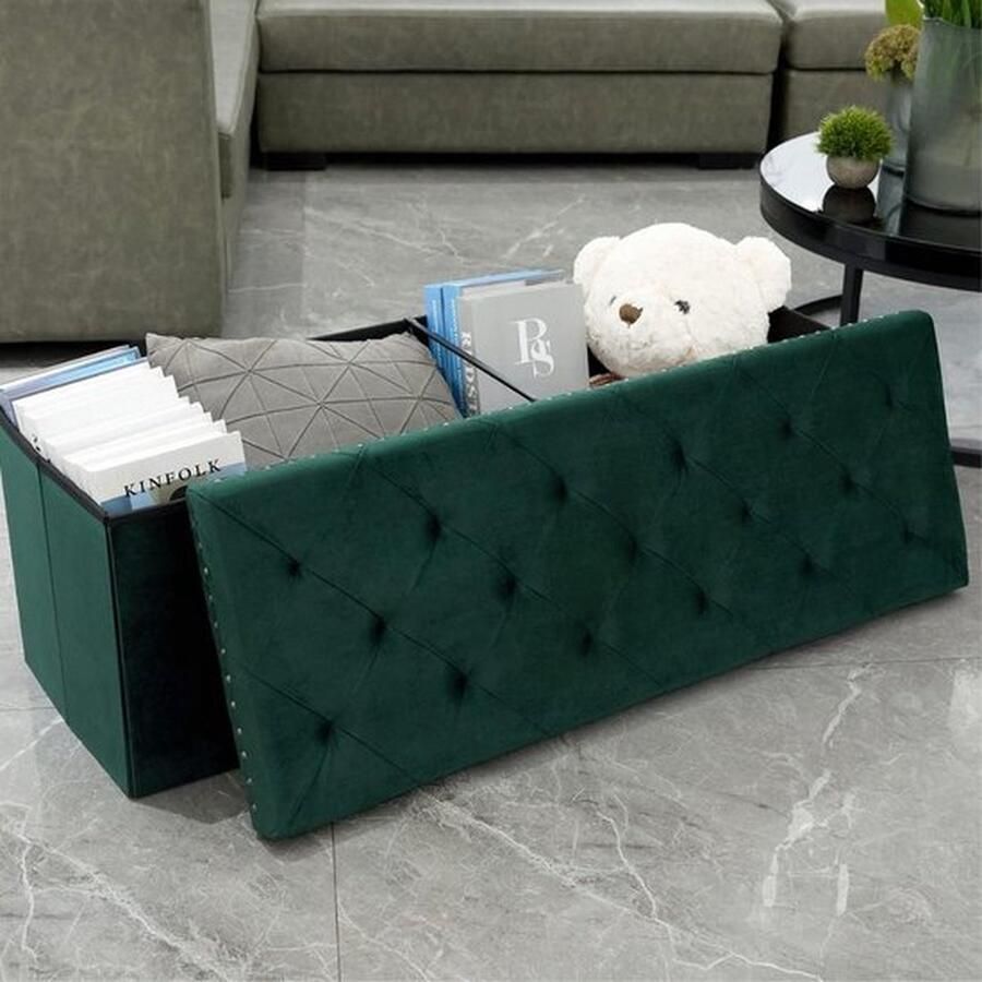 Mrs. Jones Luxe Dekenkist voor Dekens en Extra Opslag Bijzet Bankje Opbergbank Binnen en Buiten Dekenkisten voor Slaapkamers Bank met Opslagruimte Bedkist Velvet Groen