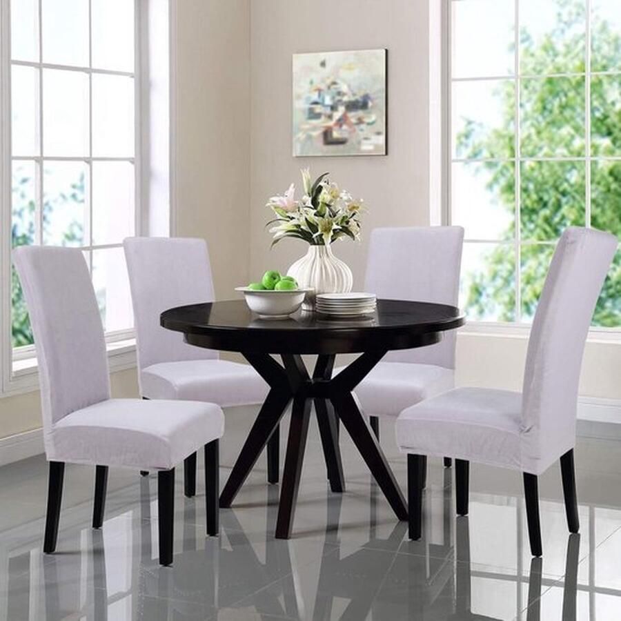 Mrs. Jones Luxe Fluwelen Stoelhoezen Set van 6 Grijze Universele en Wasbare Hoes voor Eetkamerstoelen