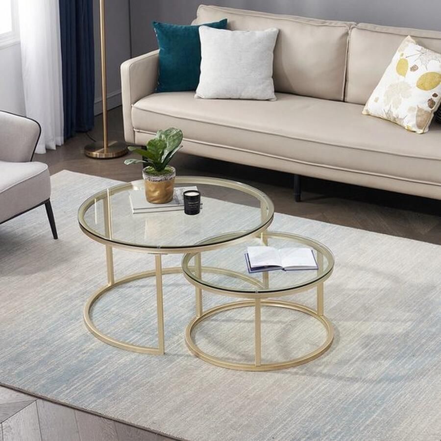 Mrs. Jones Luxe Set van 2 Salontafels Elegante Ronde Bijzettafels Stijlvol Meubilair voor de Woonkamer ?80 & ?60