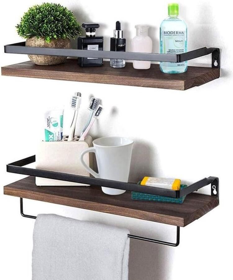 Mrs. Jones Luxe Wandplank Houten Plank Wandmontage Hoekrek Hoekplank Organizer Keuken Badkamer 2 Stuks Hout Zwart