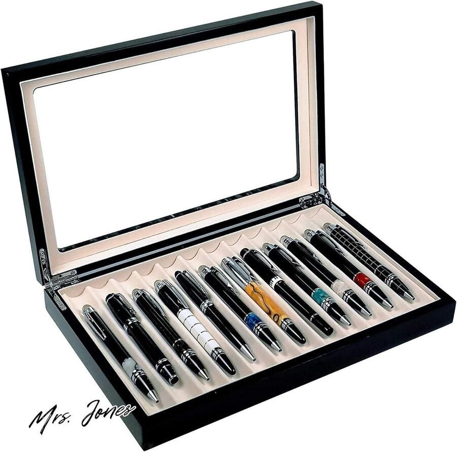 Mrs. Jones Maestro Relojero Vulpen vitrine voor 12 Zwart luxe accessoires
