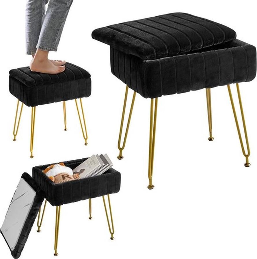 Mrs. Jones Make up Stoel Kaptafel Kruk Visagie Zwart met Goud